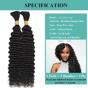 Cheveux humains vierges non traités pour tresses, extensions sans trame, tresses bohèmes, cheveux humains en vrac à ondulations profondes - Product Image 2