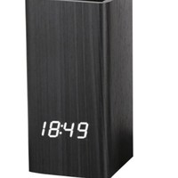 Multifunktionaler LED-Display Stifthalter aus Holz mit Digitalem Wecker für den Heimgebrauch, Geeignet für Studenten oder Büro