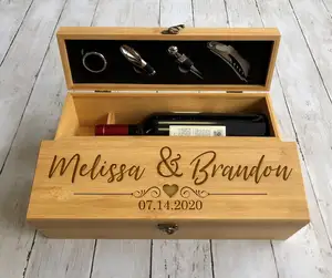 Tùy chỉnh cao cấp rượu vang đám cưới Hộp Quà Tặng bằng gỗ và tre Bao bì với logo công ty và tên cá nhân hộp gỗ