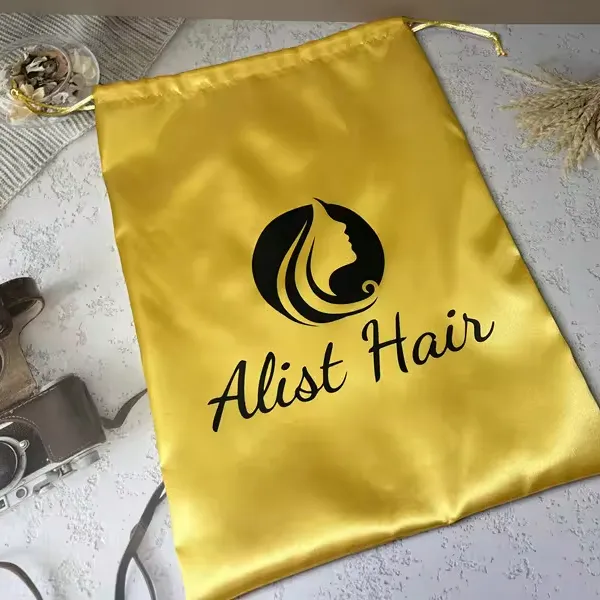 Benutzer definierte Luxus Seide Perücken Verpackung Staubbeutel Qualität Kordel zug Geschenkt üte für kosmetischen Schmuck Dessous Handtaschen Haar Satin Beutel