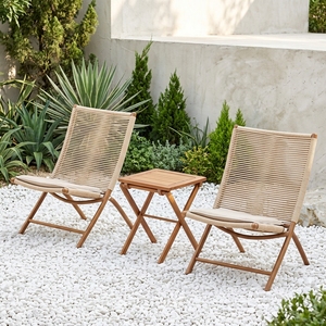 <span class=keywords><strong>Table</strong></span> d'appoint pliante nordique en corde tressée beige naturel, avec cadre en bois, gain <span class=keywords><strong>de</strong></span> place, et ensemble <span class=keywords><strong>de</strong></span> chaises pliantes d'extérieur avec dossier en corde - Product Image 3