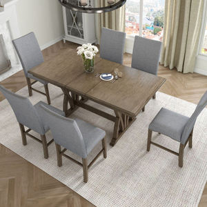 Mesa Extensible de Diseño Moderno y Lujoso, Mesas de Comedor de Madera Maciza para el Hogar y 6 Sillas Tapizadas - Product Image 1