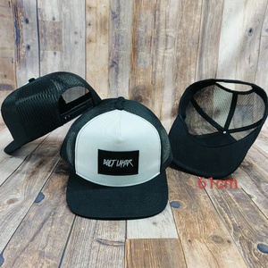 Chất lượng hàng đầu tùy chỉnh thực hiện màu đen da Trắng vá trống phẳng hóa đơn <span class=keywords><strong>Trucker</strong></span> mũ - Product Image 3