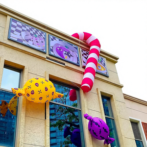 Kostum Tongkat Permen Natal Raksasa Tiup dengan Lampu LED Model Lengkungan Balon 8-10 kaki Oxford/PVC untuk Acara Luar Ruangan Promosi Tongkat Permen - Product Image 1