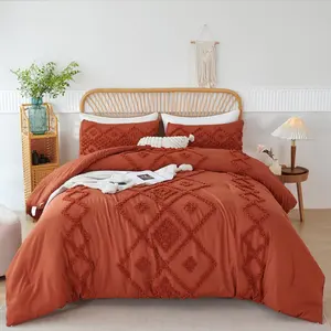 3 Pieces Blush Pink Full Comforter Set Tufted Farmhouse Bedding Set Geometric Jacquard Textured Bed Set for All Season