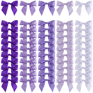 50 Pack Geschenkverpakking Mand Ambachten Bruiloft Baby Shower Verjaardag Kerstfeest Decoraties Paars Satijnen Lint Voorgebonden Strikken - Product Image 1