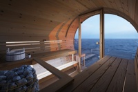 Sauna de Cedro Rojo de 1.8M con Vidrio Panorámico Semicircular - Nuevo Stock de Almacén - ¡Más Vendida!