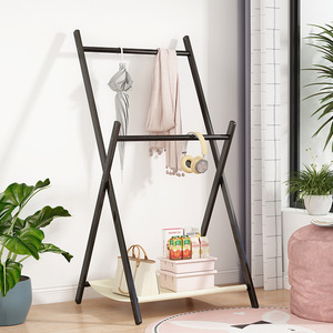 Bamboo Double Tier Coat <b>Rack</b> Foldable Standing Clothing Organizer Bedroom Storage <b>Rack</b> For Kids And Baby <b>Clothes</b> - Product Image 1