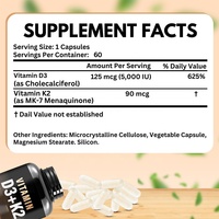 Capsules D3+K2 personnalisables OEM/ODM, 5000 UI, Complexe Vitamine D3 K2, Suppléments Antioxydants pour Adultes, Santé Osseuse et Cardiaque, 60 gélules
