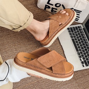 Nouvelles pantoufles confortables et respirantes en cuir véritable pour homme, modèle couple, à semelle épaisse et cheville haute, collection Printemps 2026 - Product Image 2
