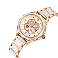 Montre automatique squelette en céramique de luxe personnalisée pour femme, design unique, verre minéral, fermoir papillon, résistance à l'eau 3 ATM, cadeau