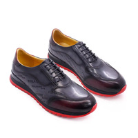 Chaussures décontractées de sport pour hommes en cuir de vachette de haute qualité, à lacets, imperméables et respirantes, imprimées à la main, pour l'automne/hiver, avec talon compensé