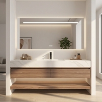 Ensemble de meubles de salle de bain mural sur mesure, finition mélamine imitation bois, contreplaqué résistant à l'humidité avec lavabo