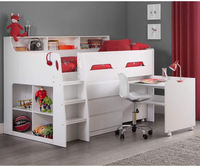 Lit superposé en bois de chêne gris avec étagères de rangement Échelle de bureau coulissante pour meubles d'enfants
