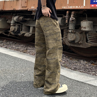 Pantalons cargo mode camouflage vintage européens pour hommes jeans droits plissés de haute qualité jeans baggy en denim personnalisés pour hommes