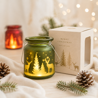En gros Pot à bougie vide en verre dépoli avec poignée en fil métallique, motif cerf et sapin, accent cadeau saisonnier d'hiver