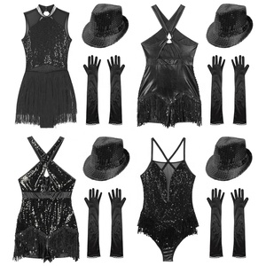 Costumes de danse latine pour femmes avec franges, justaucorps de performance de danse latine et jazz avec gants et chapeau, ensembles pour cours de danse Tango Cha-Cha <span class=keywords><strong>Samba</strong></span> - Product Image 1