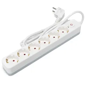 Multiprise 6 prises avec interrupteur, 1,5 m, 3G, 1,0 mm, blanc et gris - idéale pour étendre les prises électriques à la maison ou - Product Image 1