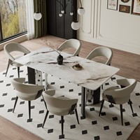 Ensemble de table à manger moderne de luxe en pierre frittée et acier inoxydable avec chaises pour la maison et l'hôtel, durable, imperméable, 6 places
