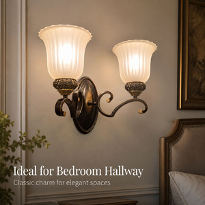 Vintage Double <b>Wall</b> <b>Sconce</b> Antique Bronze <b>Wall</b> <b>Light</b> with Frosted Glass Shade E27 Decorative <b>Wall</b> Lamp for Bedroom Hallway Hotel - Product Image 4