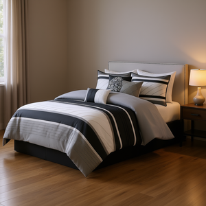 Ensemble de couette 7 pièces rayé moderne en polyester pour la maison, lavable en machine - Product Image 2