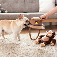 Jouet en peluche en forme de singe avec chapeau de cowboy pour chiens, jouet interactif à mâcher, corde à tirer, peluche qui couine
