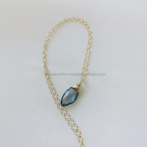 จี้พลอยควอทซ์แซฟไฟร์สีเงิน925ชุบทอง - Product Image 1