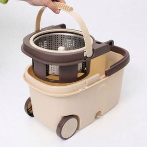 Ensemble de nettoyage de sol domestique : Serpillère rotative à 360° avec manche télescopique réglable en acier inoxydable et seau de 15L avec essoreuse intégrée - Product Image 1