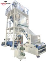 Machine de soufflage de film plastique automatique à grande vitesse à double couche ABA (LDPE, HDPE, LLDPE) par co-extrusion, modèle QS-ABA1800, du fabricant d'usine