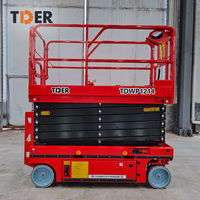 Platform Pengangkat Orang Bertenaga Baterai Asam Timbal Elektrik TDER 12m 14m Self-Propelled Tipe Gunting
