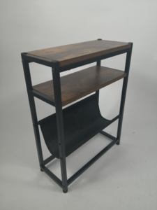 Tavolino Laterale in Legno e Metallo con Ripiano, Comodino, Tavolino Portariviste con Portaoggetti in Tessuto per Soggiorno - Product Image 3