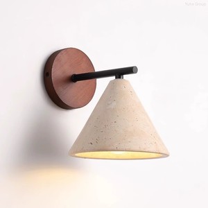 Lámpara de Pared LED Cilíndrica de Diseño Creativo Moderno con Travertino+Madera para Decoración de Sala de Estar - Product Image 1