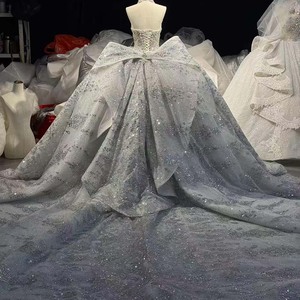 Hz002 Stunning Silver <b>White</b> Sweetheart Heavy Crystal Beaded Oversized Back Bow Glitter Ball Gown Wedding Gown Jancember - Product Image 2