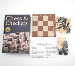 Satranç ve dama (2 in 1) oyun ücretsiz örnek fabrika toptan baskı oyun kartları ve aksesuarları için özel ev tahta oyunları