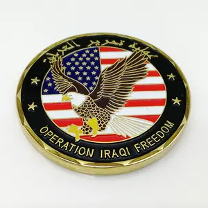 Hoa Kỳ Eagle Cờ Biểu Tượng Iraq Hoạt động Công Nhận Brass Men Thách Thức Đồng Xu Với Bevel Cắt Cạnh