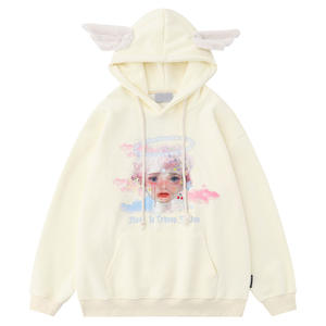 Women's Sweet Small Wings Ears <b>Lined</b> Spandex/Cotton <b>Fleece</b> Pullover <b>Hoodie</b> Embroidered Detail Eco-Friendly Breathable Autumn - Product Image 3