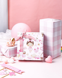 Papel de regalo original para baby shower, diseño de nubes rosas, conejito, cuna y lazo, para regalo de bebé - Product Image 5