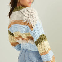 Pull tricoté personnalisé pour femme, à manches longues, épaules tombantes, rayé épais, chaud et tendance, style moderne