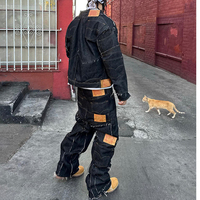 Ensembles de vêtements streetwear sur mesure pour hommes, comprenant des vestes en jean brut brodé coupe oversize et des ensembles de pantalons en jean épais