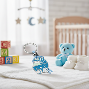 Porte-clés pour poussette de bébé garçon, design en émail bleu, lettres ABC, anneau en argent - Product Image 3