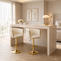 Tabouret de bar contemporain polyvalent en velours blanc, pivotant et réglable avec vérin à gaz, pour la maison, le salon, le magasin ou comme mobilier de bar.