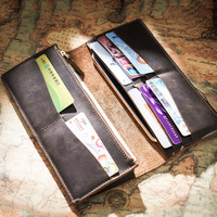 Dompet Kulit Asli Panjang TIDING Logo Kustom Cokelat Vintage RFID Kulit Crazy Horse 2025 Dompet Panjang Pria Terlaris