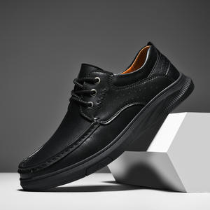 Zapatos Casuales de Hombre con Cordones en la Parte Delantera, Talla Grande, Otoño, Dos Capas, Piel de Vacuno, Suela de Goma, Forro de Piel de Cerdo/PU, Color Sólido Negro - Product Image 3