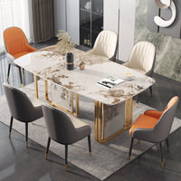 Table à manger rectangulaire moderne minimaliste italienne extensible et pliable pour 6 personnes, avec structure en métal et plateau en marbre, idéale pour les petits appartements
