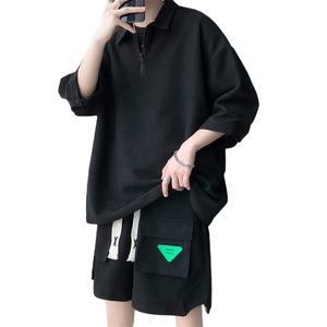 أطقم وافل جديدة Xb مقاس كبير 5xl-<span class=keywords><strong>m</strong></span> أزياء الرجال بسيطة بياقة مطوية للأسفل أكمام قصيرة وسروال قصير ملابس الشارع - Product Image 2