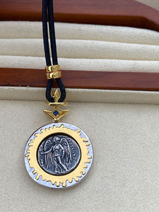 Collier en moissanite plaqué or 18 carats pour femme, avec pendentif pièce de monnaie grecque rétro en argent 925, livraison gratuite - Product Image 5