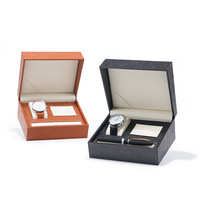 Magnifique coffret de luxe créatif en cuir pour montre, boîte de rangement rectangulaire avec fermeture à rabat, ensemble de stylos portable tendance, carte de remerciement