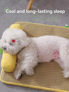 Cama de ratán transpirable para perros con alfombrilla y almohadilla de hielo Almohada de cuello gruesa antiarañazos y resistente al desgaste para protección del cuello - Product Image 2