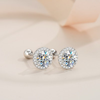Boucles d'oreilles en argent pur S925 avec moissanite 50 points 1 carat VVS, bijoux unisexes, boucles d'oreilles en diamant taille ronde avec certificat GRA