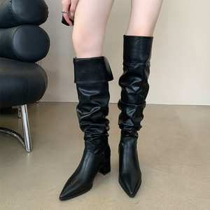 Bottes hautes à bout pointu et froncées, talon aiguille, motif serpent, pour femme, collection 2026 - Product Image 1